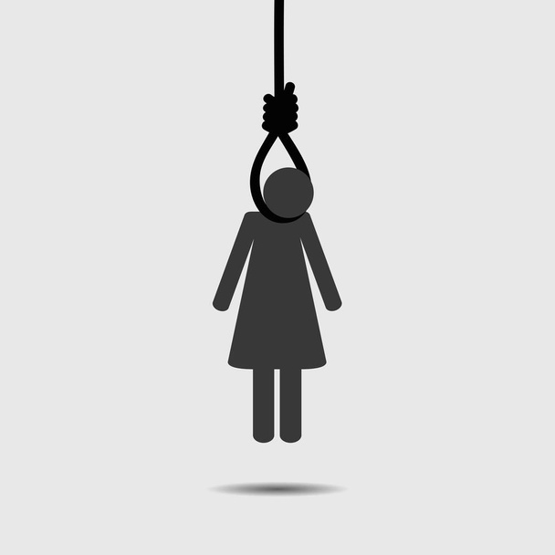 suicide woman hangs herself at the rope pictogram - Vector, Image