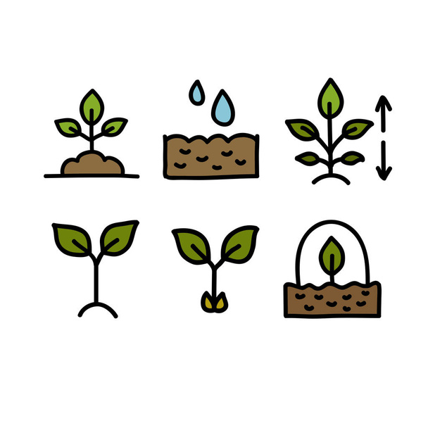 planting doodle icons, nature - Vector, Image