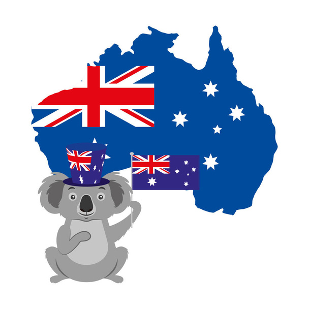 koala con sombrero mapa de la bandera australiana
 - Vector, imagen