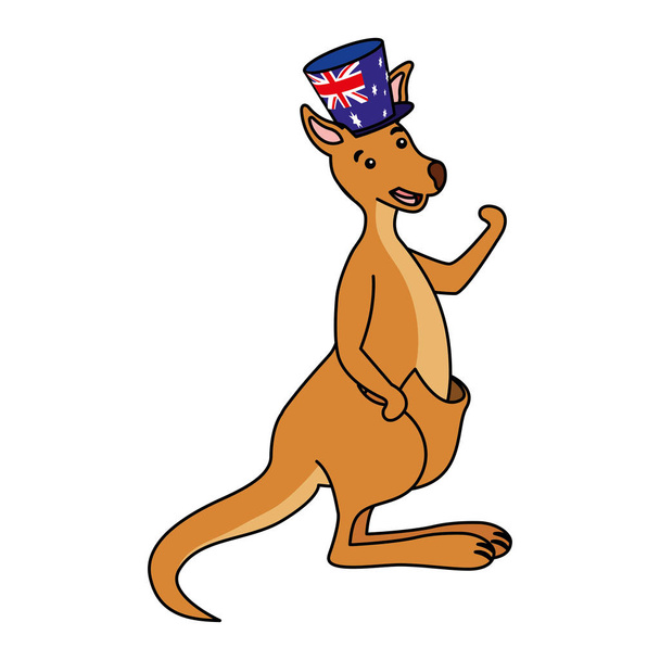 canguro con sombrero bandera australiana
 - Vector, imagen