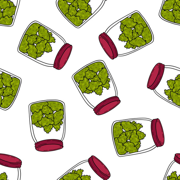pot met marihuana ontluikt naadloze doodle patroon - Vector, afbeelding