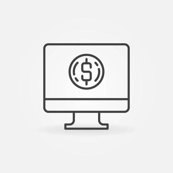Computer with coin outline icon. Vector PC donation sign - ベクター画像