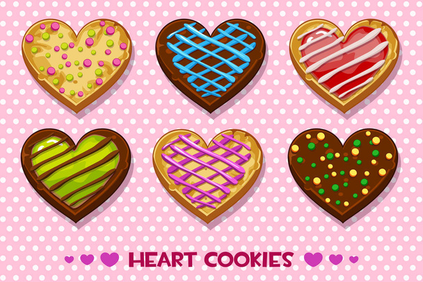 Gingerbread ve Çikolata Çerezler çok renkli sır ile kalp şeklinde, mutlu sevgililer günü ayarlayın. Benzer Jpg kopyası - Fotoğraf, Görsel