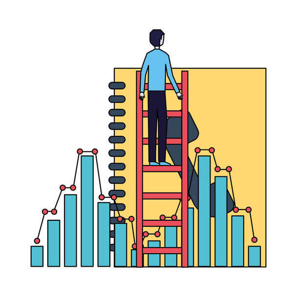 hombre de negocios subir escaleras informe gráfico
 - Vector, Imagen