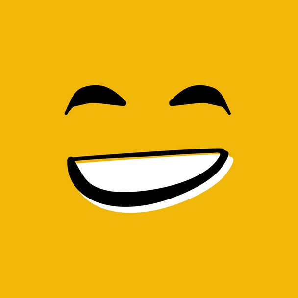 Happy smiley face hand drawn vector illustration on yellow background - Vektor, Bild