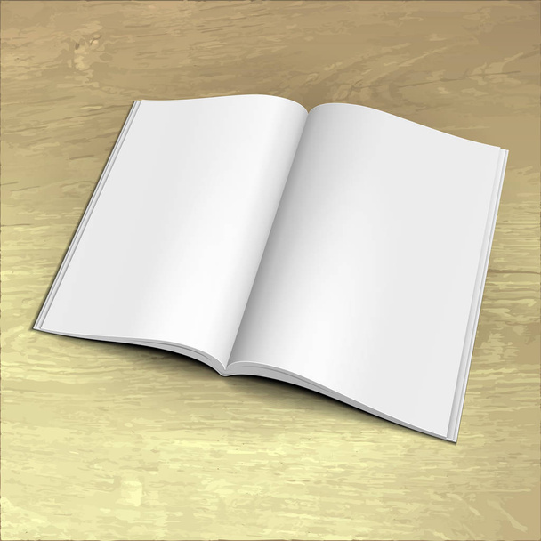 Blank Open Magazine, Libro, Libretto, Brochure, Copertina. Bianco su sfondo texture di legno. Falsificare il modello pronto per il vostro disegno. Vettore EPS10
 - Vettoriali, immagini