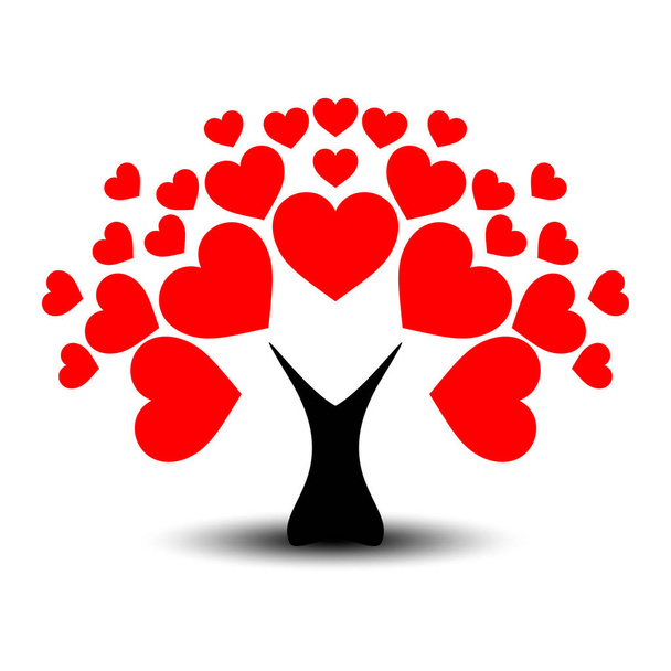 愛や心葉と黒のトランクを持つバレンタイン ツリー。愛、コミットメント、お祝い、カップルであることの概念. - ベクター画像
