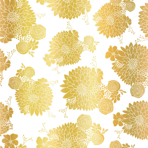 Kulta metallinen folio Kukka kuvio saumaton tausta vektori. Golden kukka-asetelmia valkoinen Aster, Daisy, Petunia. Tyylikäs muotoilu digitaaliselle paperille, häät, juhla, juhla, kutsu
 - Vektori, kuva