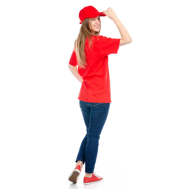 Delivery woman in red uniform - Фото, изображение