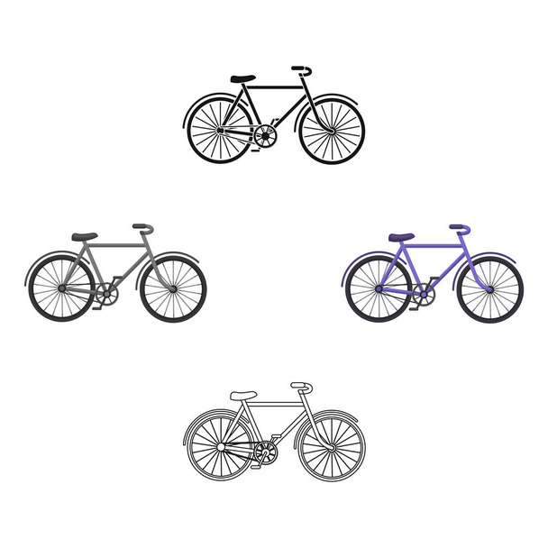 Bicicleta a pie con grandes escudos y curvas de conducción. Transporte económico.Diferentes Bicicleta icono único en el estilo de dibujos animados vector símbolo stock ilustración
. - Vector, imagen