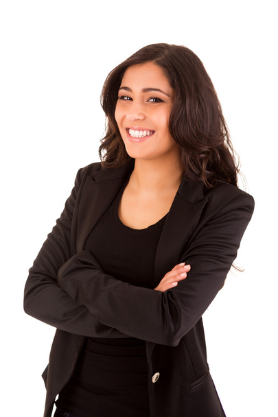 Portrait of a happy young business woman against white backgroun - Foto, Imagem