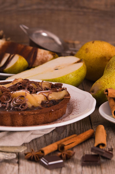 Pear and Chocolate Tart. - Photo, image