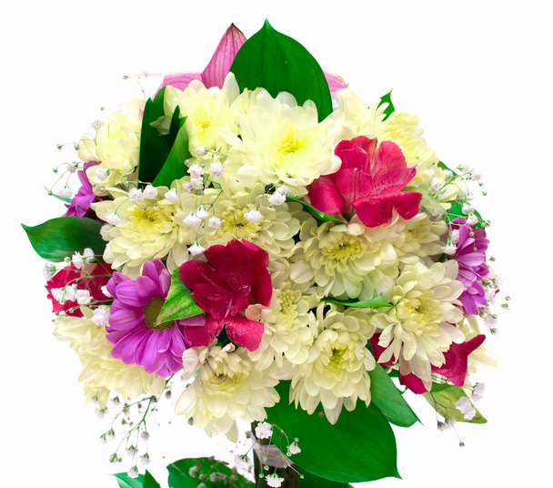 Bouquet of orchids and chrysanthemums isolated on white backgrou - Photo, Image