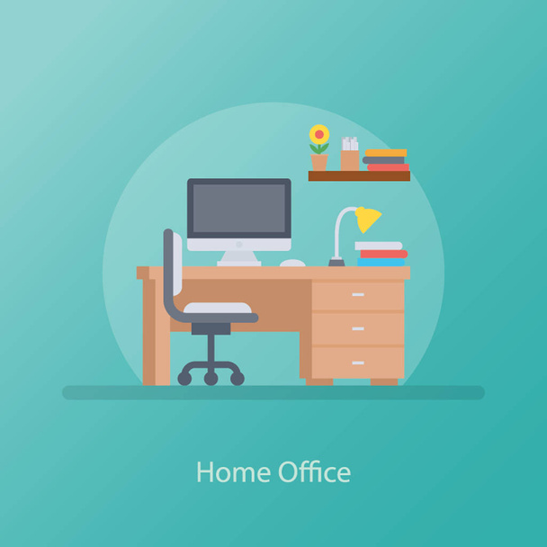 Flat icon of home office. - Vektor, obrázek
