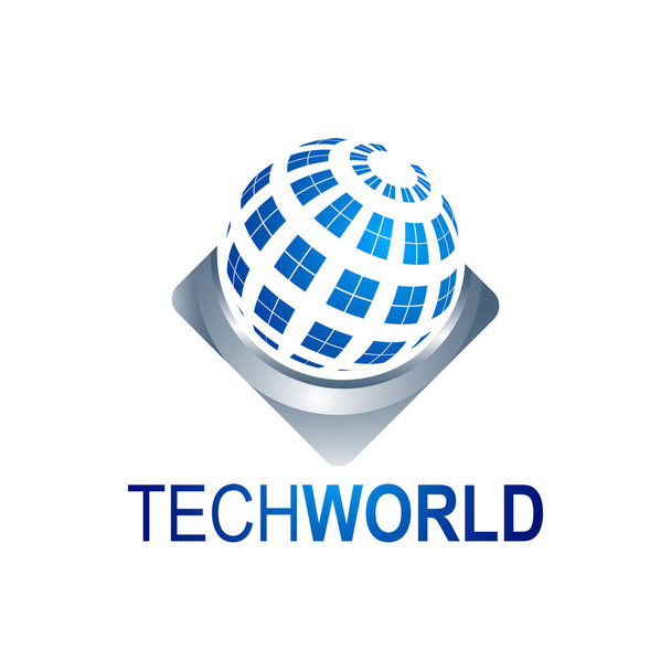 Resumen Tech World globo logotipo plantilla vector ilustración. Color gris azul
 - Vector, Imagen