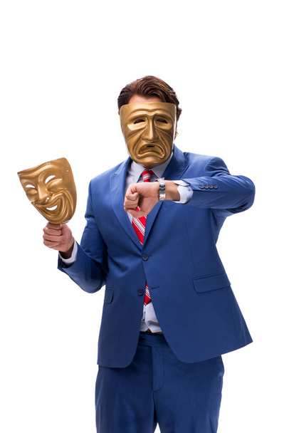 Бизнесмен в масках, изолированных на белом
 - Фото, изображение