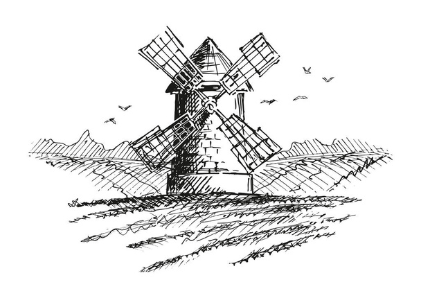 mlýn v poli - Vektor, obrázek