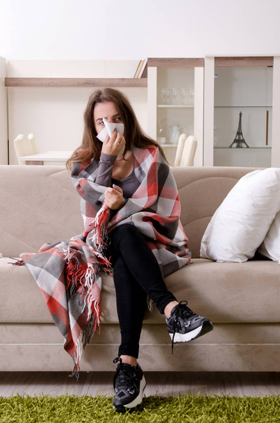 Sick young woman suffering at home  - Fotoğraf, Görsel
