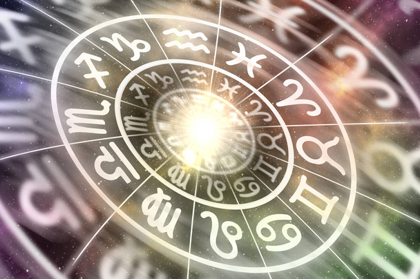 Zodiac signs inside of horoscope circle - astrology and horoscopes concept - Photo, Image