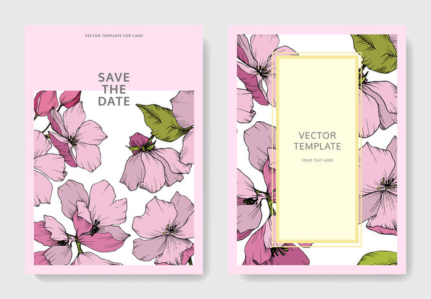 Vector Pink apple blossom floral botanical flower. Engraved ink art. Wedding background card floral decorative border. - Vector, Image