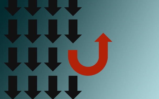 Different thinking concept with u turn arrow, 3D rendering - Foto, afbeelding