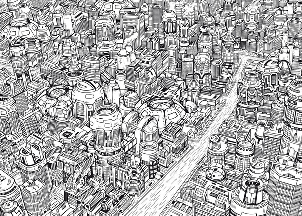 Future City : Megalopolis with river - Vector, Image
