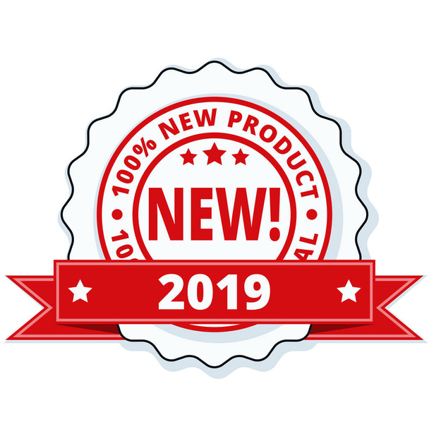nuova etichetta prodotto con iscrizione 2019 su nastro rosso, vettore, illustrazione
  - Vettoriali, immagini