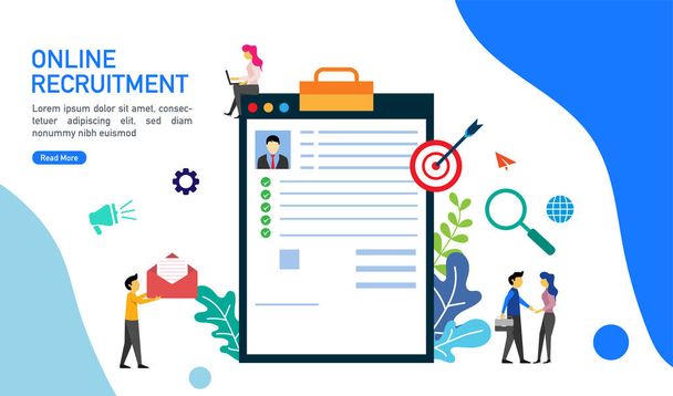 Online recruitment or We are hiring concept with tiny people character suitable for landing page, template, mobile app, banner, template, vector illustration. - Vector, Image