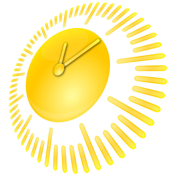 Sonne in Form eines auf weißem Hintergrund isolierten Uhrensymbols, Vektor, Illustration - Vektor, Bild
