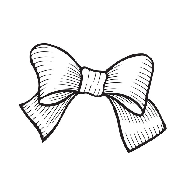 Sketch Bow With Ribbon Isolated. Hand Drawn Vintage Decorative Element For Gifts And Presents Vector Illustration. Engraving Holiday Festive Decoration. - Vektor, kép