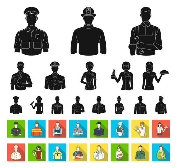 Люди разных профессий черные, плоские иконы в наборе коллекции для дизайна. Рабочий и специализированный векторные символы веб-иллюстрация
. - Вектор,изображение
