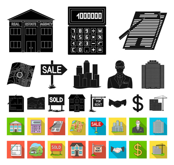 Realtor, agency black,flat icons in set collection for design. Buying and selling real estate vector symbol stock web illustration. - Vector, Imagen