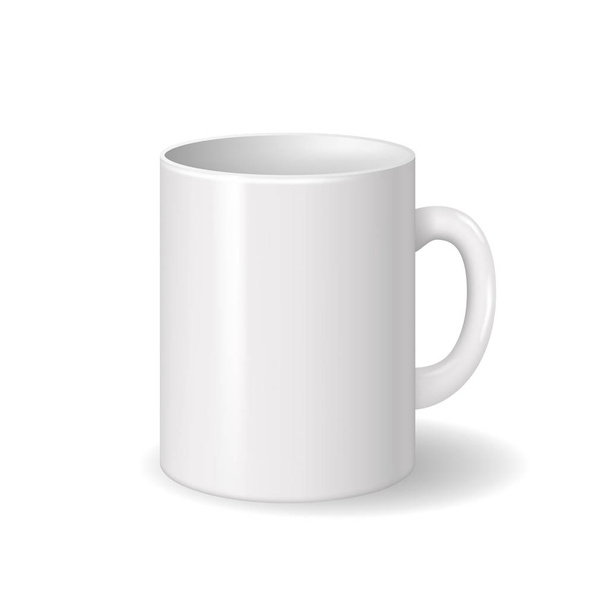 Realistyczne na białym tle biały ceramiczny kubek z cieni. Na napoje, Kawa, herbata szablon dla makiety projektu marki. Ilustracja wektorowa - Wektor, obraz