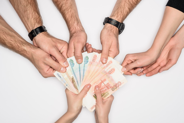 Grup paylaşım Rus banknotlar gri izole kırpılmış görünümünü - Fotoğraf, Görsel