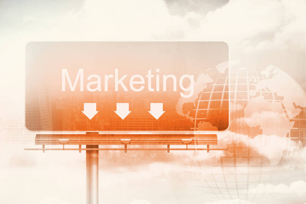 Signpost showing marketing direction with blue sky in the background - Foto, Bild