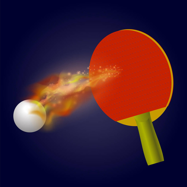 Stolní tenis pálky a míček s plamenem ohně izolované na modrém pozadí - Fotografie, Obrázek