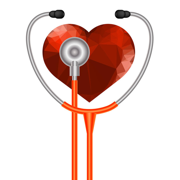Stethoscope Heart Symbol. Medical Acoustic Instrument with Cord Isolated on White Background - Photo, Image