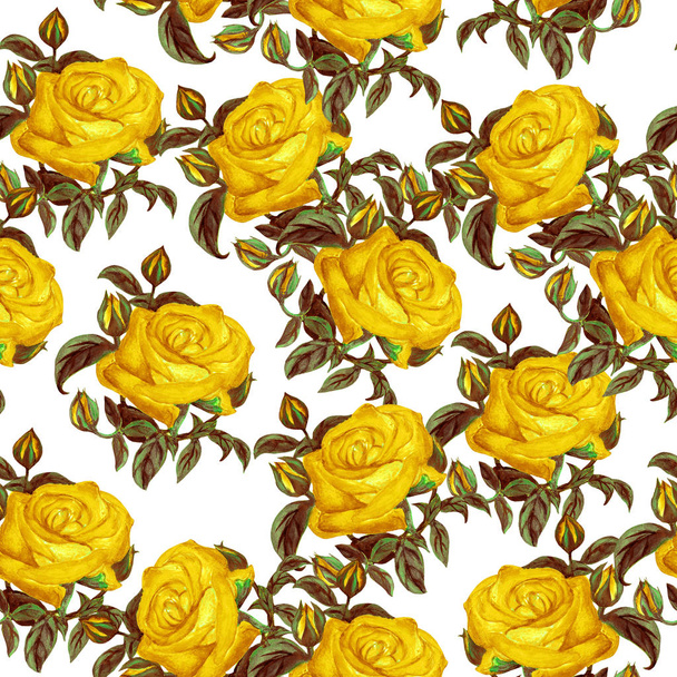 Seamless pattern of watercolor yellow roses - Photo, Image
