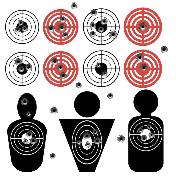 Set di fori di pallottola diversi su sfondo bianco
 - Foto, immagini