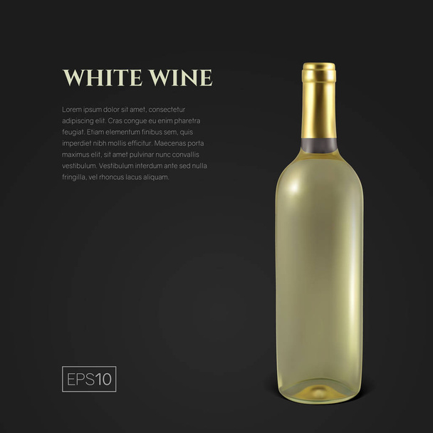 Φωτορεαλιστική μπουκάλι λευκό κρασί πάνω σε μαύρο φόντο - Διάνυσμα, εικόνα