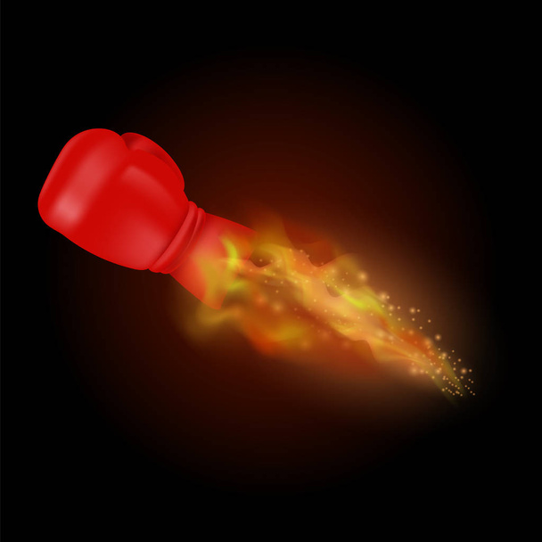 Flying Sport Burning Red Glove with Fire Flame Isolated on Black Background - Photo, Image