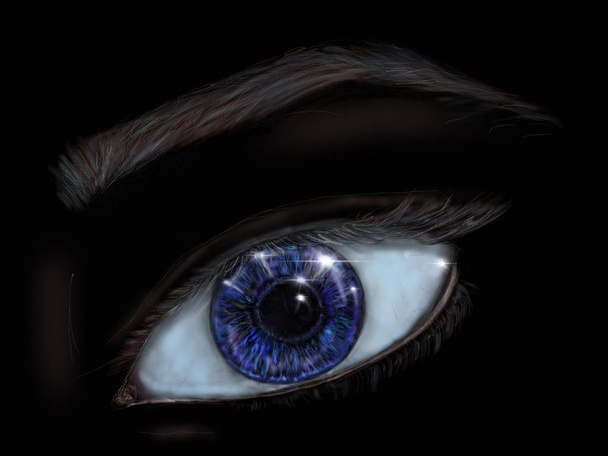 O olho azul no fundo preto, imagem digital desenhada à mão
. - Foto, Imagem