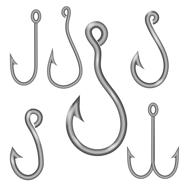 Set of Different Steel Hooks Isolated on White Background - Photo, Image