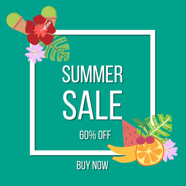 Summer sale poster background with tropical elements - Вектор,изображение
