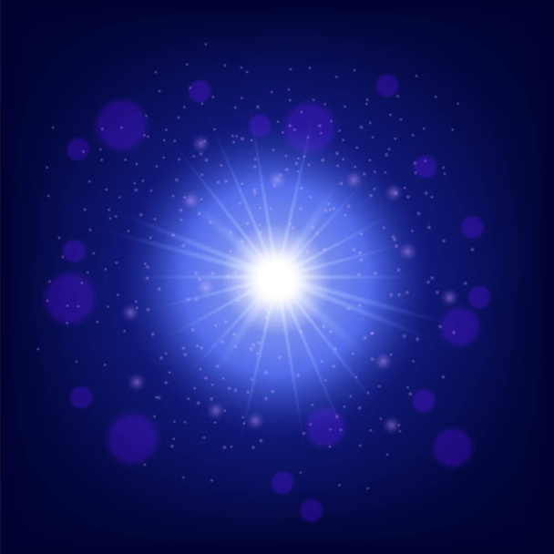 Light effect on blue background. Star burst with sparkles. Glowing glitter texture. - Photo, Image