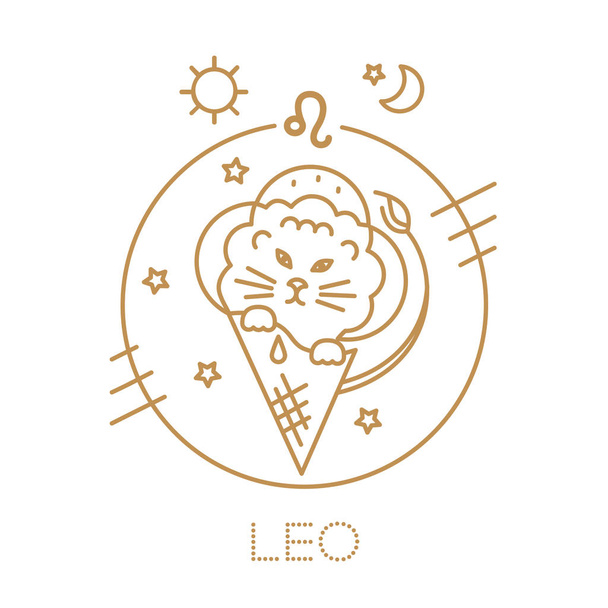 Leo, lion cub, zodiac sign, logo, tattoo or illustration.  Food horoscope for kids - Vector, Image