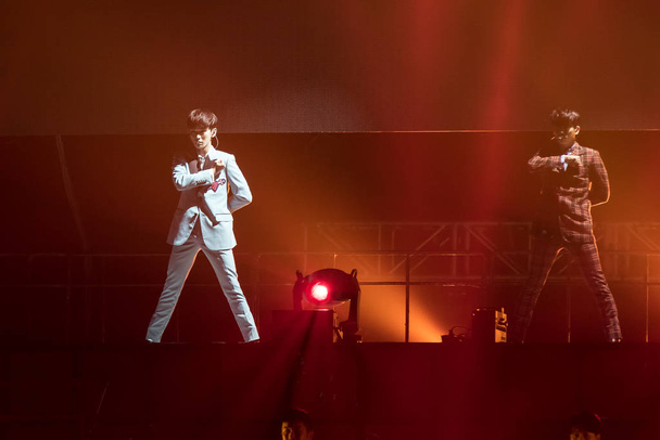 Members of South Korean boy group SHINee perform at their concert in Hong Kong, China, 20 May 2017. - 写真・画像