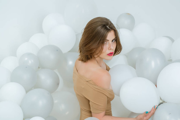 Sexy beauty. woman in party balloons. Fashion portrait of woman. inspiration and imagination. happy birthday. Pretty girl. party celebration with balloons. Woman. Fashion and beauty - Фото, изображение