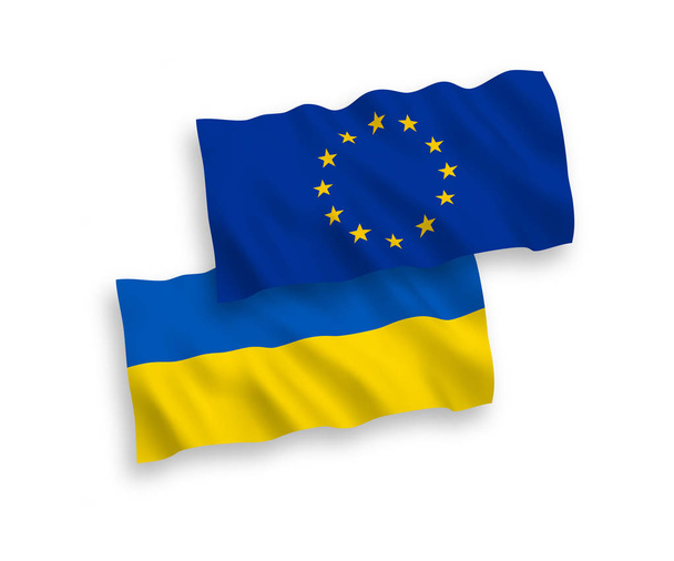 Flags of Ukraine and European Union on a white background - Vektor, Bild