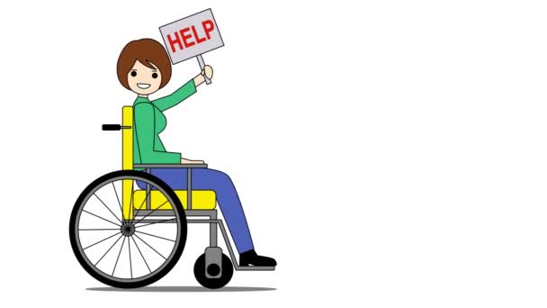 χαμογελώντας νεαρή γυναίκα σε μια αναπηρική καρέκλα - Πλάνα, βίντεο